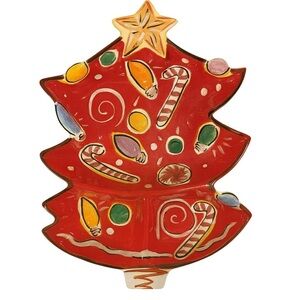 Vintage Christmas Tree Chip and Dip Platter Clay Art Navidad 2003